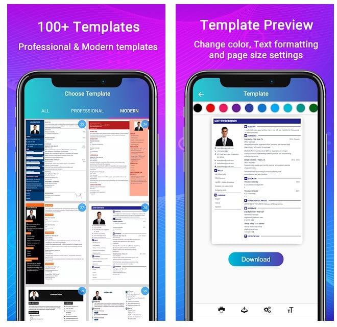 Resume Builder App Free CV maker CV templates 2020