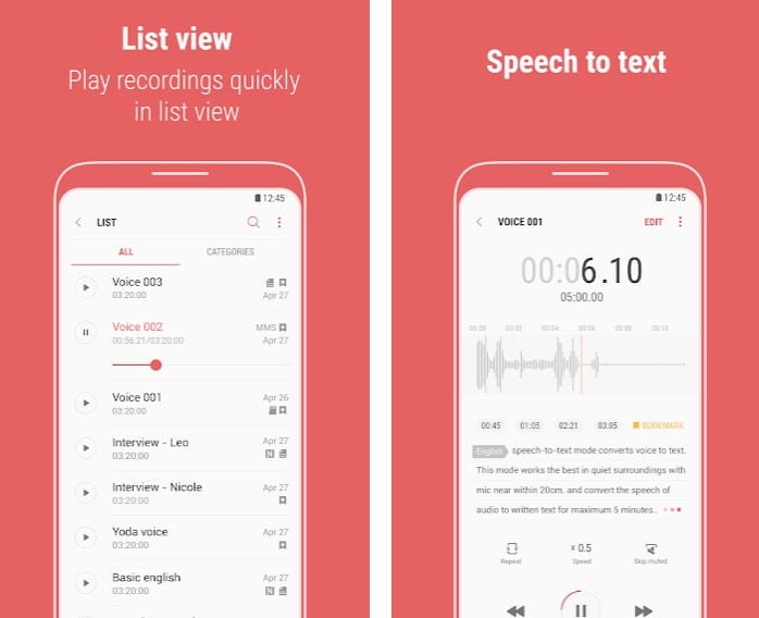 samsung notes voice recording