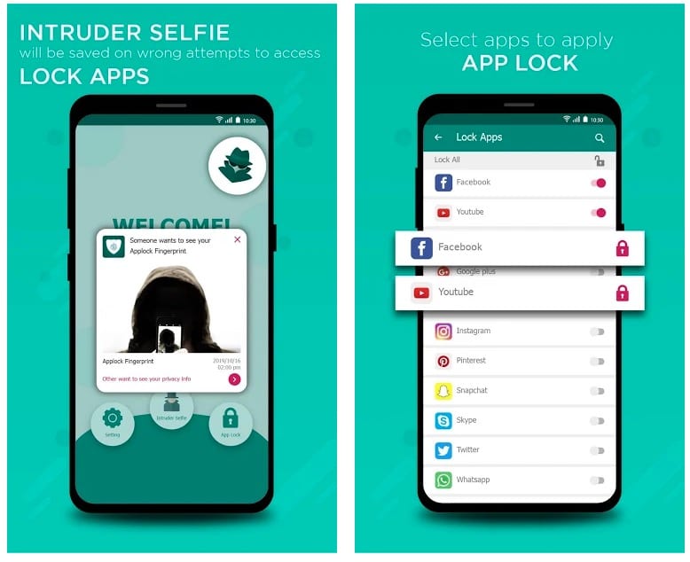 App lock Lock apps and capture Intruder Selfie